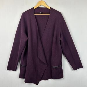 Eileen Fisher Woman Purple Merino Wool Open Front Cardigan Women's Size 2X